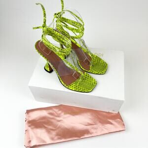 Amina Muaddi Heels PVC Zula Green thong Sandals lace up snake print EU 37 us 7